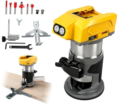 Fresadora con batería compatible con Dewalt 18 V 20 V, 800 W, fresadora de bordes sin escobillas, 30000 rpm, fresa manual portátil para trabajar la madera, 5 velocidades, fresa de 1/4, mandril de 6