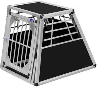 ALPUNA Transportbox N108 – Aluminium Einzelbox für Hunde 81×60×65 cm, Auto Hundebox mit Notausstieg, sicherer Hundetransport im Kofferraum