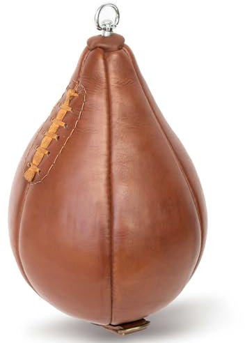 Gefüllte Retro Boxbirne Echtleder – Handgefertigt Vintage Boxbirne 35 cm Pendeltraining 360° Aufhängung Trainingsgerät