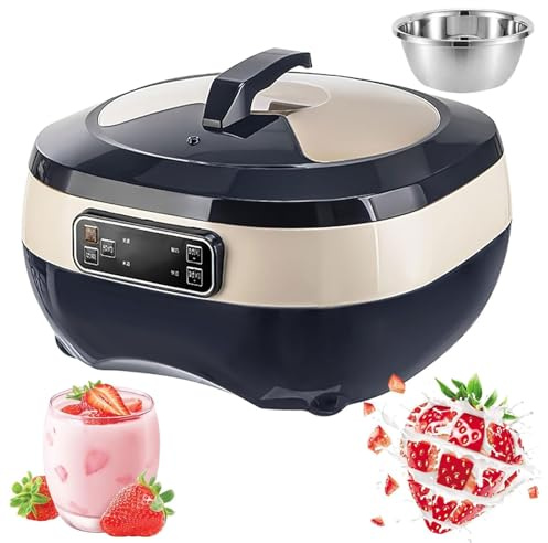 Yogurtiera Automatica,Fermentatore Intelligente da 5L/8L con Rivestimento in Acciaio Inossidabile e Schermo LCD,Controllo della Temperatura e Tempo Regolabili,for Yogurt Greco/Pane/Natto(Blue,5L)