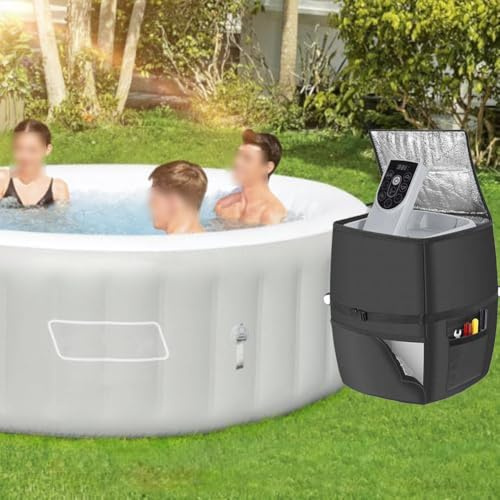 BEAZOOM Housse de pompe de chauffage spa avec dessus, protection isolée en tissu Oxford pour équipement, résistant aux intempéries avec sangles, 43 x 35 x 54 cm