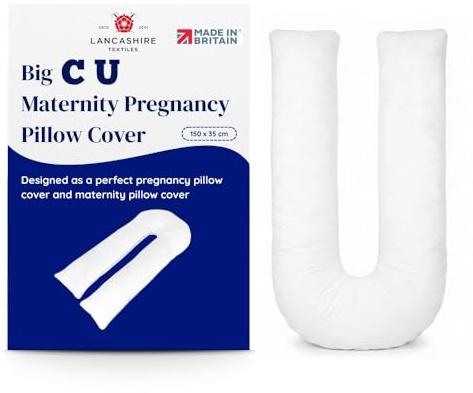 Lancashire Textiles Big C U Maternity Pregnancy Pillowcase, White, 150x35cm | Orthopaedic Body Pillow Cover with Soft Feel for Pregnancy, Nursing and Sleeping Support, Made in Britain, OEKO-TEX Certified