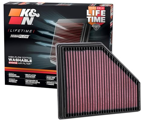 K&N Filters 33-3136 Filtro Aria Sportivo Filtro aria motore quadrato Filtro a lunga durata