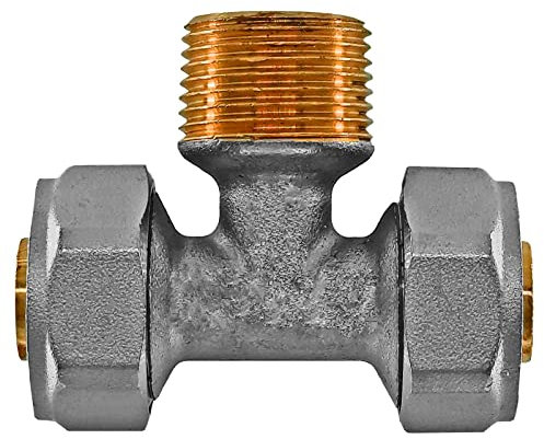 MegaHaustechnik T Stück mit 1/2 Rohr Zoll Außengewinde AG für 16,0 x 2,0 mm Rohr Außendurchmesser x Wandstärke Mehrschicht Aluminium Verbundrohr Schraub Fitting Messing mit Klemmring Verschraubung