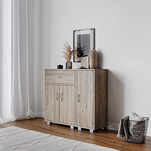 URBNLIVING Wooden Free Standing Cabinet With One Side Corner Cabinet (Grey Oak)