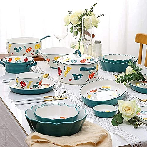Set di servizio di cena del modello di pittura ad olio di rosa, ciotola di ceramica, piastra di zuppa piatto 26 pezzi set di stoviglie in porcellana vintage francese, adatto per riunioni familiari