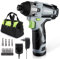 WORKPRO Visseuse à Choc sans Fil 12V avec Batterie 2,0A, Couple de 100N.m, 2000 tr/min, Clé à Choc avec Mandrin à Changement Rapide 6mm et Charge en 1 Heure, Lampe LED, 14 Accessoires et Sac à outils
