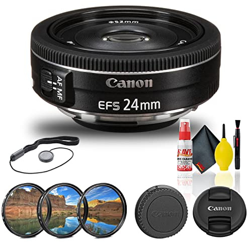 Canon EF-S 24mm f/2.8 STM Lens (9522B002) + Filter Kit + Cap Keeper + Cleaning Kit + More