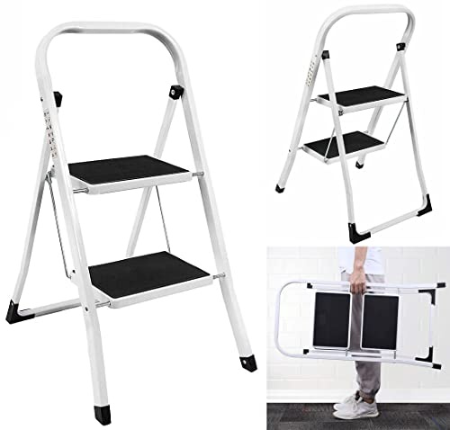 Escalera de Tijera Escalera Plegable de 2 peldaños Escalera de Seguridad portátil con Base Antideslizante para jardín Hogar Oficina Garaje Escalera de Servicio Pesado Escalera de Peso Ligero