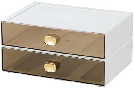 OSteed Spacious Desktop Storage Box, 2 Large Storage Drawers, Stackable Office Desk Drawer Organizer and Accessories, Printer Paper Organizer, White Plastic Drawers for Workspace