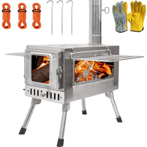 Outdoor Holzofen, tragbar mit Kaminrohr zum Kochen, Camping, Zelt, Wandern, Angeln, Rucksackreisen