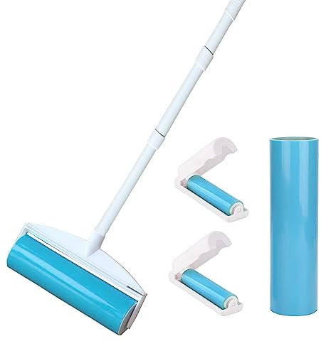 Large Reusable Lint Rollers, Washable Lint Roller 8 inches Cat Dog Pet Hair Remover with 3 Extendable Handle,Long Handle Sticky Lint Remover Brush Set for Cleaning Couch, Carpet, Floor, Sofa