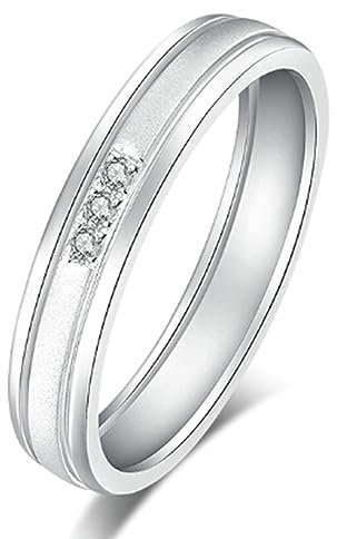 AMDXD Hochzeitsband Diamant 0.03ct, Eheringe Antragsring Weißgold 18K Au750 Klassiker Zart Ring Weiß 0.03ct, Diamantring, Gr.52 (16.6), Echt Gold Schmuck