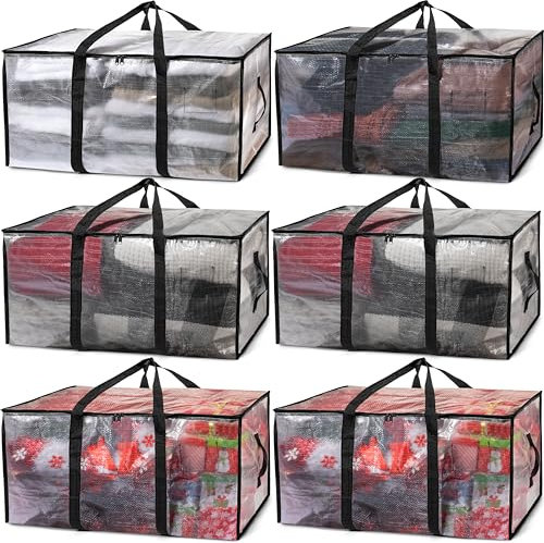 ClearSpace Large Moving Boxes & Storage Bags – Oversized Packing Bags with Backpack Straps, Zippers & Handles – Heavy-Duty for College Dorm, Christmas Decorations, 6 Pack