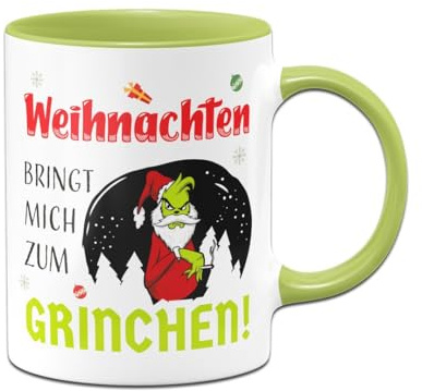 Tassenbrennerei Grinch Tasse - Weihnachten bringt mich zum Grinchen! - Weihnachtstasse mit Spruch lustig - Kaffeetasse, Bürotasse (Grün)