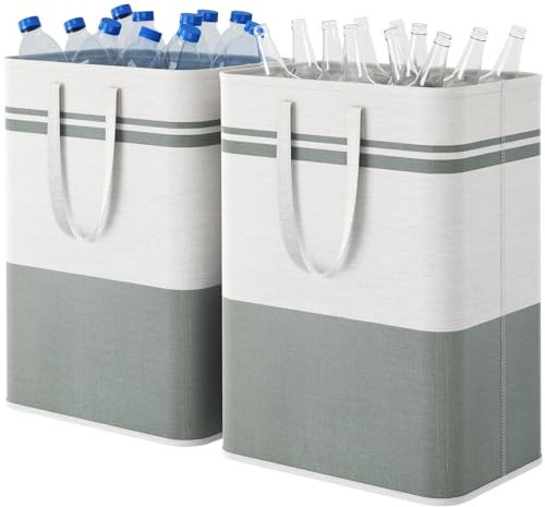 Lifewit 2 Pack Laundry Basket 80L, Freestanding Washing Bastet for Laundry, Collapsible Tall Dirty Clothes Basket Fabric Laundry Hamper with Handles For Bathroom Bedroom Dorm, Grey and White