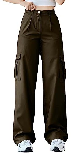 Pantalon d'été décontracté pour femme - Taille moyenne - Poche stéréoscopique - Pantalon cargo fermé à la taille - Pantalon cargo actif pour femme, Vert, L