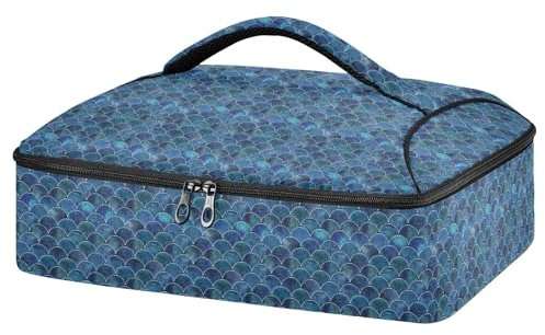 Mnsruu Portador de cacerolas de escamas de sirena de pescado para alimentos fríos o calientes, bolsa de transporte de platos aislada con tapa, transportador de alimentos para viajes, fiestas, picnic,