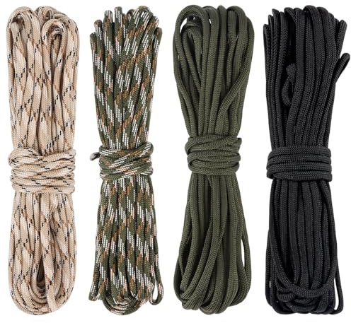 4 Pcs paracorde 4mm en Nylon 10m paracorde avec 7 brins pour Survie, extérieur, Bracelet, Laisse pour Chien, Longueur Totale 40 m, Charge de Rupture 250 kg