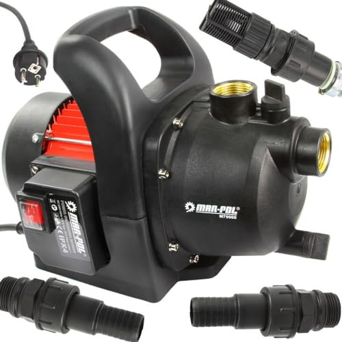 Pompa da Giardino da 1 | per Acqua Pulita | Potenza Nominale 1500W | Portata max 3500 l/h | Pressione Operativa 4 bar | Altezza Sollevamento 46 m | Profondità aspirazione 8 m