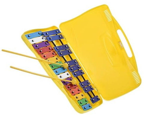 Glockenspiel, Xylophon, Schlaginstrument mit 25 Noten, farbiger Metallplatte, mit Box und 2 Schlägeln