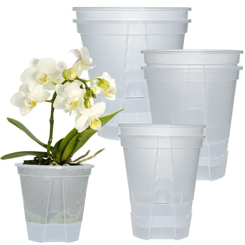 Cdd's Path 6-Pack Bare Root Planter Self Watering Pots Set with Holes for Indoor/Outdoor Plants, 2 Each of 5, 6 and 7 Inch Planter Pot with Watering Hole/Reservoir and Air Pipes, Clear