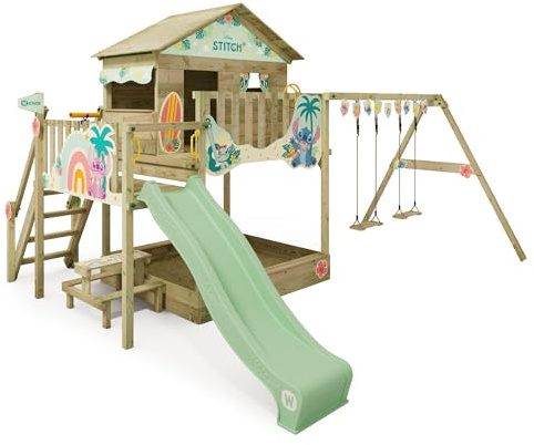 Disney Stitch Quest Aire de Jeux de Wickey - Structure d'escalade, Tour d'escalade, Jeux de Jardin pour Enfants - Aire de Jeux extérieure en Bois avec bac à Sable