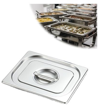 NJDQFA Stapelbar Tief Gastronormbehälter,Mahlzeit Zutatenbehälters,Edelstahl Gastro Behälter GN Spülmaschinenfest,1/6（17.5 * 16.2cm）,Cover