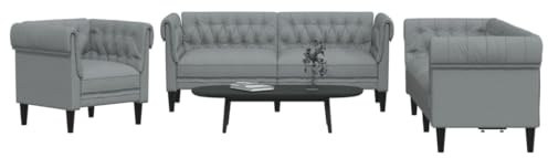 Homgoday 3-TLG. Sofagarnitur Loungesofa Wohnzimmersofa Sofa Couch Couchgarnitur Moderner Doppelsofa Gästesofa Sitzmöbel für Wohnzimmer Büro Hellgrau Stoff