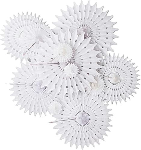 Faltbarer Handfächer, Handventilator aus Bambus, 11-teilig, Papierrosetten-Fächer, Windräder, hängendes Papierblumendekor, Sommerweiß