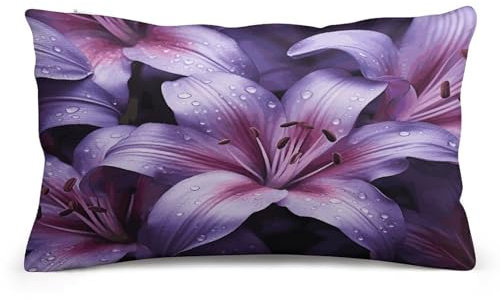 FZQVSWTX Rechteckiger Kissenbezug für Couch, Schlafzimmer, Auto, 20,3 x 30,5 cm, lila Lilien-Blumen, bedruckter Plüsch, Lendenkissen