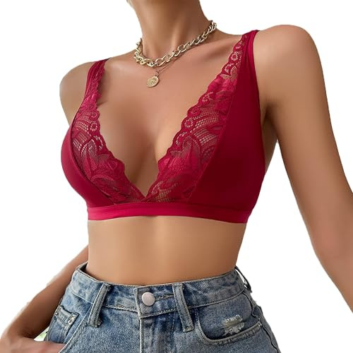 Cotorance Bralette Femme en Dentelle et Soie Naturelle - sans Armatures, Non Doudouné, Décolleté en V et Forme Triangle