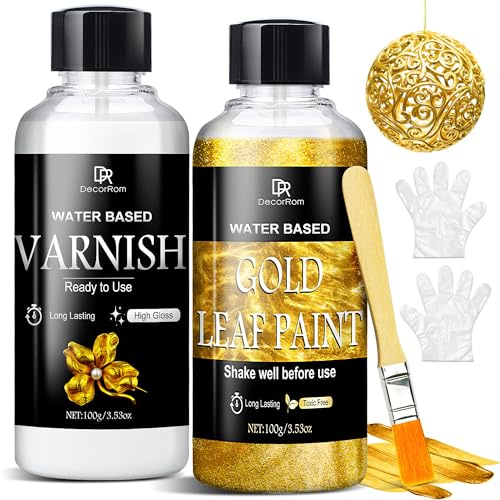 Akrylfärg metallisk – 200 ml guldbladfärg, ultraljank, snabbtorkande, metallisk, förgyllning, högglansig finish med lack – giftfri vattentät för hantverk, hartskonst, gör-det-själv, trä, duk, metall