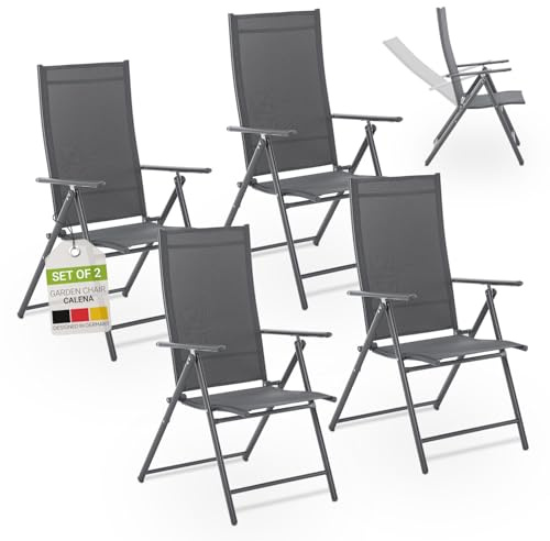 Juskys Gartenstuhl Calena 4er Set Anthrazit - 7-Fach verstellbar & klappbar - pulverbeschichteter Stahl, atmungsaktiv