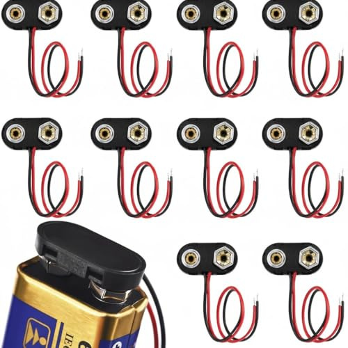 10Pcs 9V battery connector - 9V battery holder - T type plastic housing - with 15cm flying leads - suitable for LED strip connector buckle