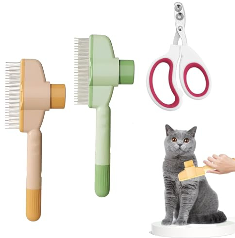 2 Stück Fellbürste Katze,Krallenschere Katzen Mit 2mm&4mm Loch,Fellblitz Bürste Katze,Katzenkamm Mit Nägelschneider Und Reinigungsknopf,Bürste Für Langhaarkatzen Und Kurzhaarkatzen