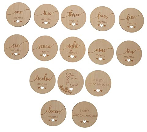 BIUDECO Holz Meilensteinkarten Teilig Monatskarten Fotorequisiten für Junge Mädchen Wachstum Sichere Gravur Stilvolles Design für Schwangerschaft Shower