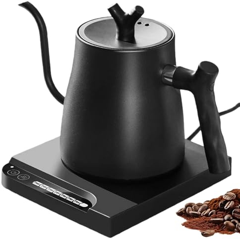 1L Hervidor de agua de acero inoxidable: Hervidor de agua de cuello de cisne, 45-100°C Regulación inteligente de temperatura, 1000W Hervidor eléctrico para el hogar y preparación de café, negro
