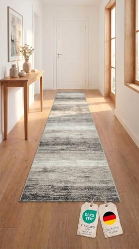 oKu-Tex Teppichläufer Wohnzimmerteppich [80x250 cm] weicher Kurzflor beige Melange - Beiger Läufer für Wohnzimmer oder Flur - Runner Living Room - Modernes meliertes Design - Deutsche Marke