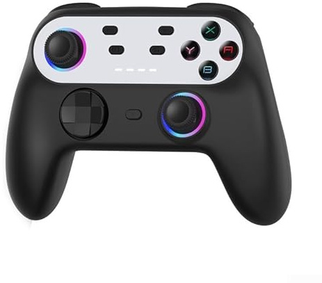 Kabelloser Controller für Nintendo Switch, Pro-Controller mit RGB-Licht-Programmiertaste, ergonomisches Design für Switch-Spielekonsole (Schwarz / Silber)