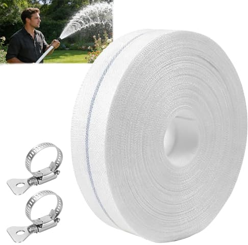 Flachschlauch Ø 32 mm (1 1/4 Zoll), 20 m Gewebeschlauch, Robustes Polyestergewebe für Bau/Industrie/Feuerwehr/Garten/Wasser, Tauchpumpen & Schmutzwasserpumpen, Belastbar bis 10 Bar, -20°C bis +60°C