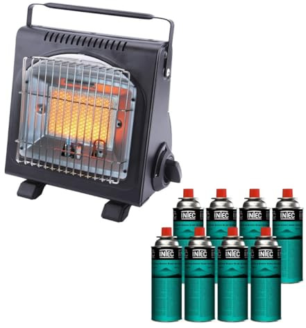 INTEC - Bärbar gasvärmare 1700 W keramik + 8 gaspatroner termoelement ODS camping fiske