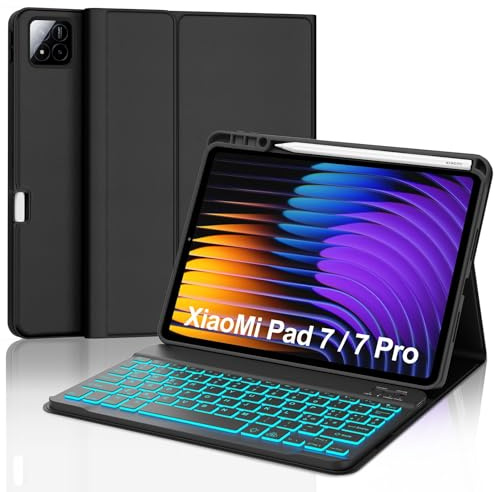 Cover Tastiera per Xiaomi Pad 8/8 Pro 2026/Pad 7/7 Pro 2025 11.2 Pollici | Keyboard con 7 Colori Illuminato Magnetico Staccabile, Italiano QWERTY, Custodia Tastiera Bluetooth con portapenne, Nero