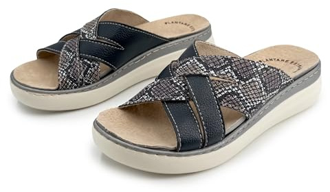 JOMIX Mules Femme Orthopédiques Compensées Élégantes Sandales Été Confort avec Semelle Ergonomique Amovible en Cuir Chaussures Confort pour Senior