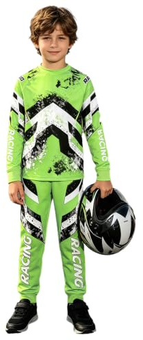 Yruioon Ensemble Maillots Moto pour Enfants Vêtements Cross pour Enfants Tricot Motocross Respirant Et Pantalon Sweat Motocross Vêtements Protection Vert Fluorescent 7-8 Ans