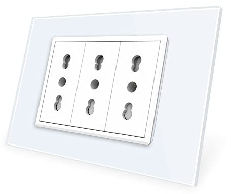 Livolo Italia Presa Standard 3 Pin, Cristallo Bianco, 16A, 250V, Alimentazione a Muro con Spina, C9C3IT-11