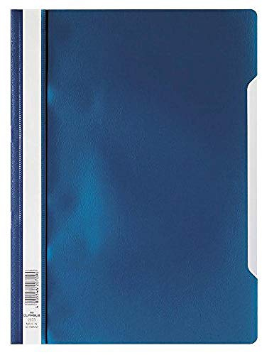 Durable Sichthefter (A4 Standard, PP) 25er Packung dunkelblau, 252307 | PP Schnellhefter mit transparentem Vorderdeckel, weißer Beschriftungsstreifen, Griffstanzung am Rücken