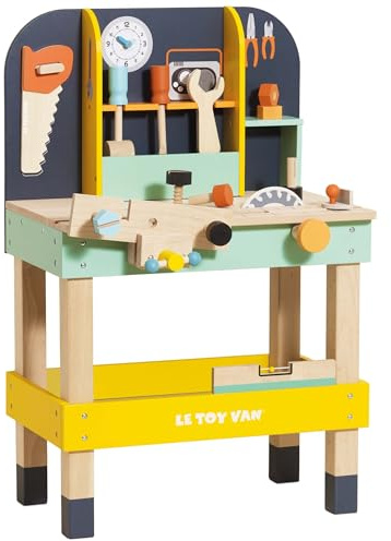 Le Toy Van - TV475 - Banco degli Attrezzi per Bambini in Legno Certificato FSC, 3 Anni, Gioco Tavolo Attrezzi da Lavoro con 12 Accessori, 50 x 39 x 76 cm, Giocattolo Montessori Ecologico