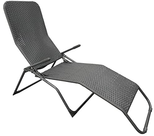 Pure Home & Garden XL Polyrattan Gartenliege Wave Anthrazit, klapp- und kippbar