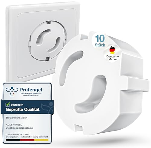 Adlersfeld® Steckdosen Kindersicherung (10x Stück) - Kindersicherung Steckdose zum Schutz vor Stromschlägen - Einfache Installation ohne Kleben - Steckdosenschutz Weiß - Sicherheit für Baby & Kinder
